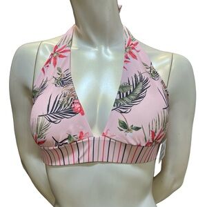 Leonisa Pink Floral Halter Bikini Top 38 US XL nwt